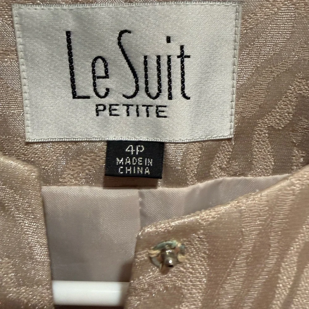 Le Suit Petite Metallic Blush Pink Jacquard Blazer Size 4P